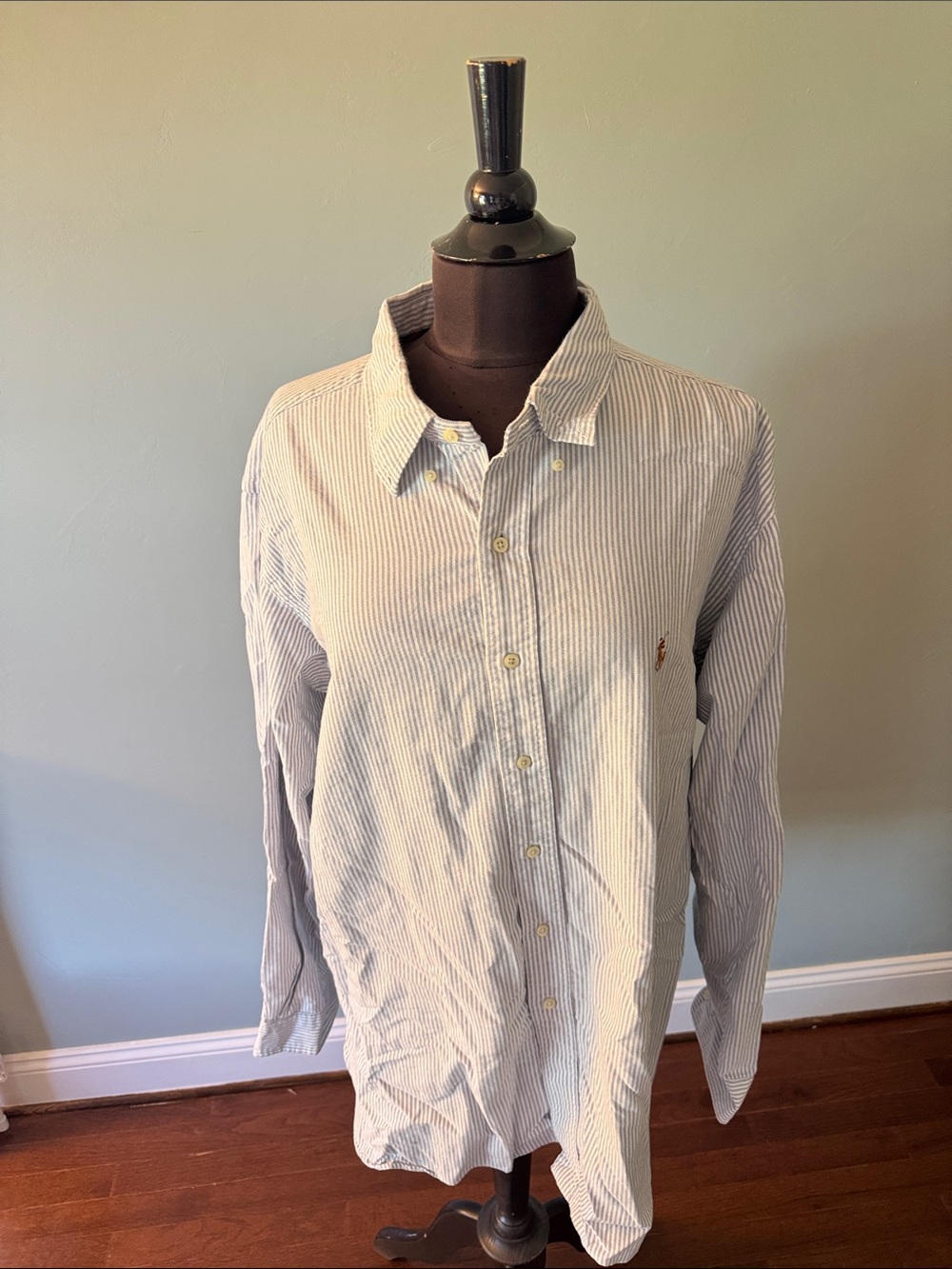 Ralph Lauren Blue and White Pinstripe Button-Down Shirt